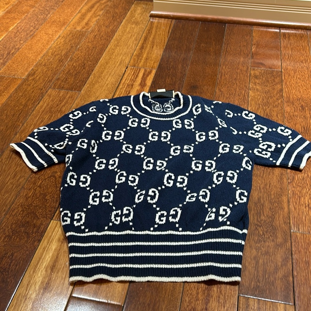 Gucci navy blue and white sweater size large
